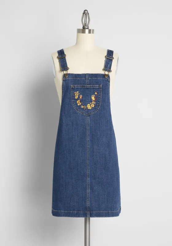 Autumn Prologue Embroidered Denim Jumper sold by Modcloth