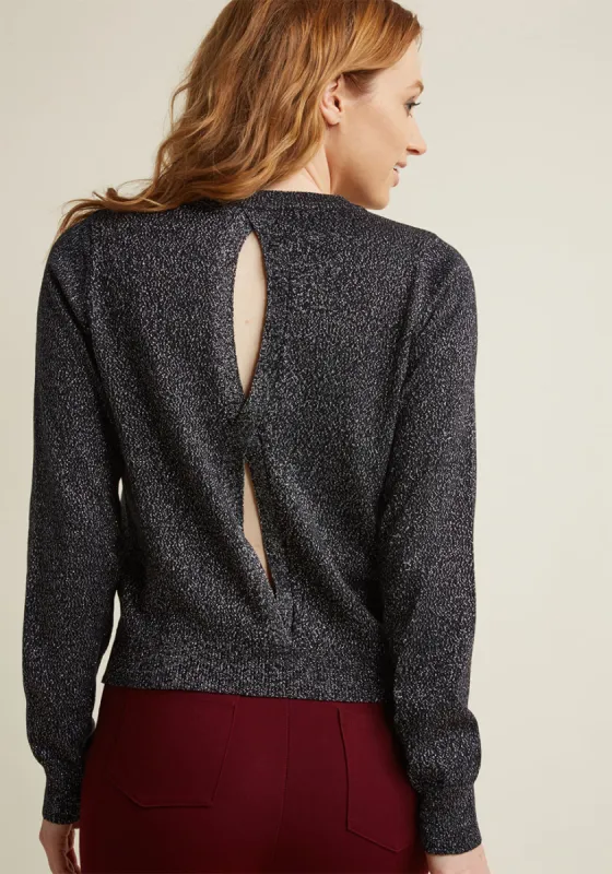 Metallic Sweater with Open Back in Black sold by Modcloth