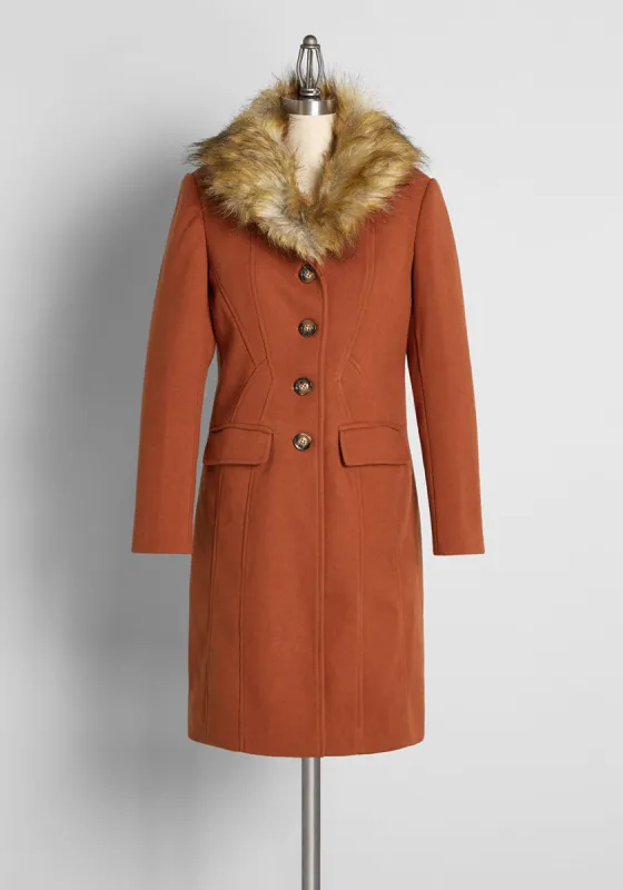 Sledding Season Faux Fur-Trim Coat sold by Modcloth