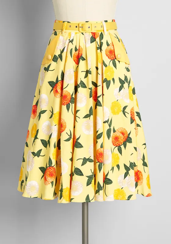 Through Fields of Marigold Belted Swing Skirt sold by Modcloth