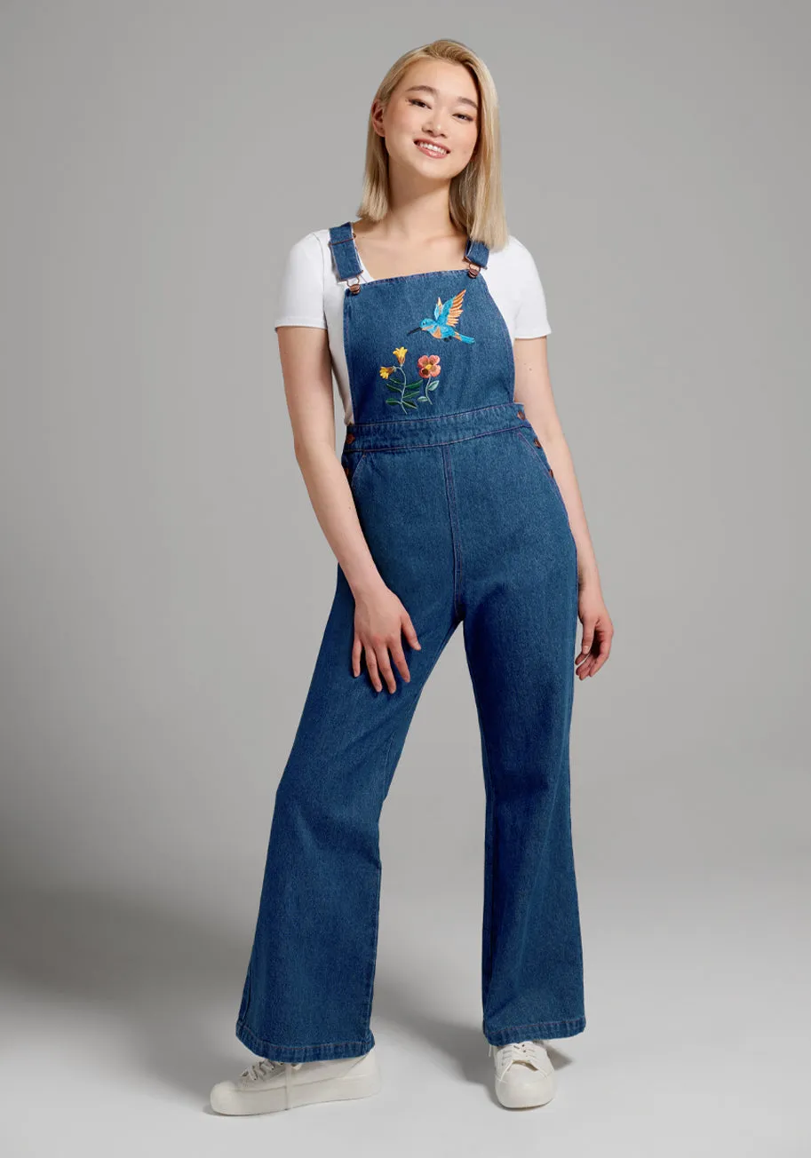Humming Along Embroidered Overalls sold by Modcloth