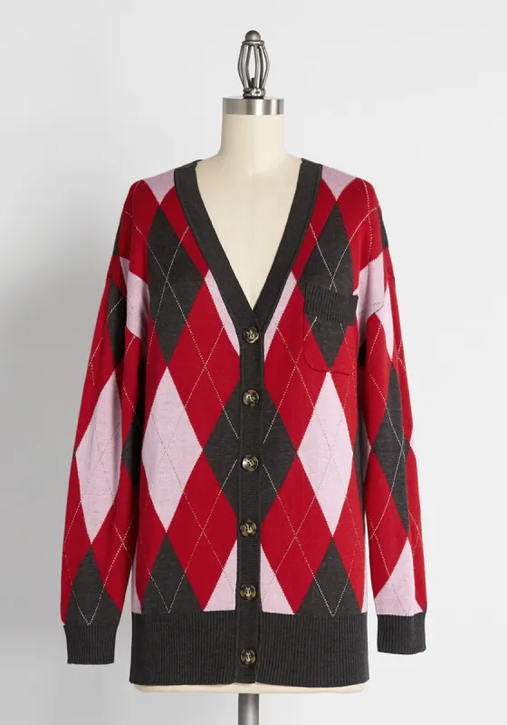 Argyle Academy Oversized Cardigan sold by Modcloth