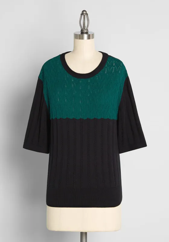 Knit-thing Makes Me Happier Colorblock Cable Knit Sweater sold by Modcloth