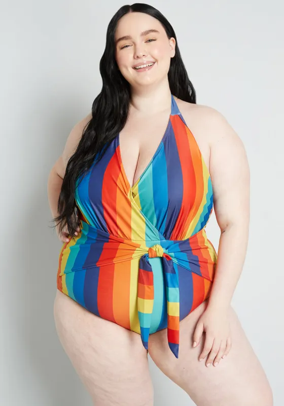 ModCloth x Collectif The Brooke One-Piece Swimsuit in Rainbow Stripes sold by Modcloth