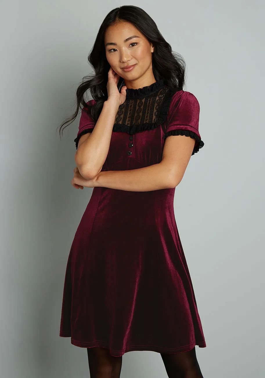 Victorian Vibes Velvet Mini Dress sold by Modcloth
