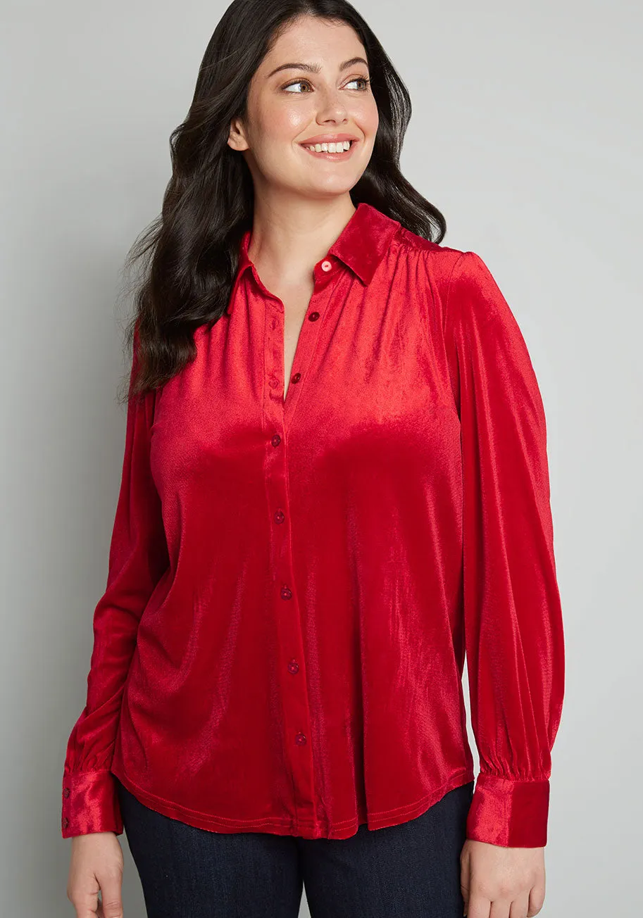 Be Buzzworthy Velvet Button-Up Top sold by Modcloth product image thumbnail 4