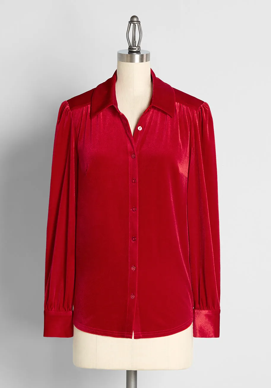 Be Buzzworthy Velvet Button-Up Top sold by Modcloth product image thumbnail 5