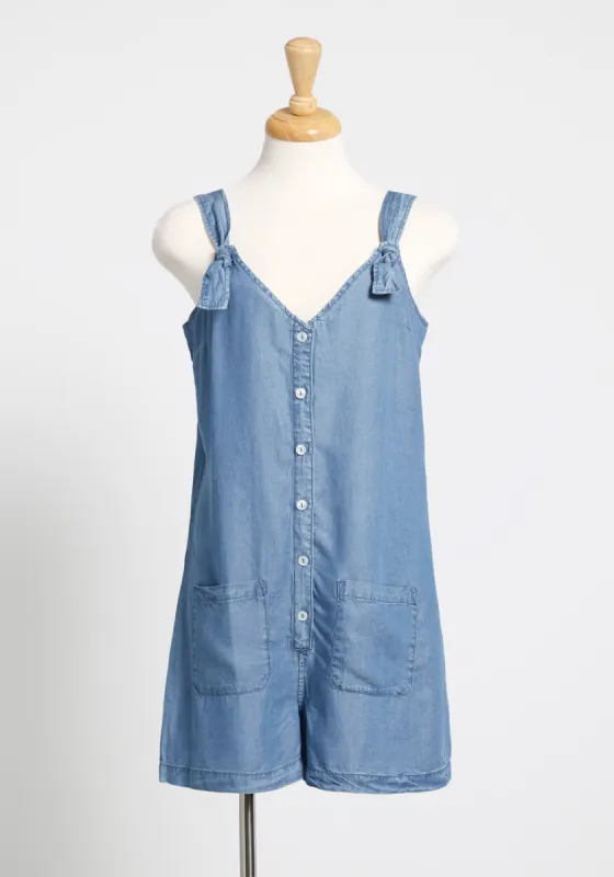 For the Sun of It Chambray Romper sold by Modcloth