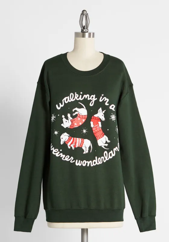 Weiner Dog Wonderland Graphic Sweatshirt sold by Modcloth