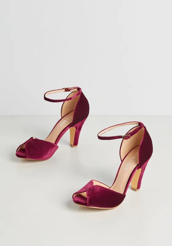 Fine Dining Velvet Peep Toe Heel sold by Modcloth