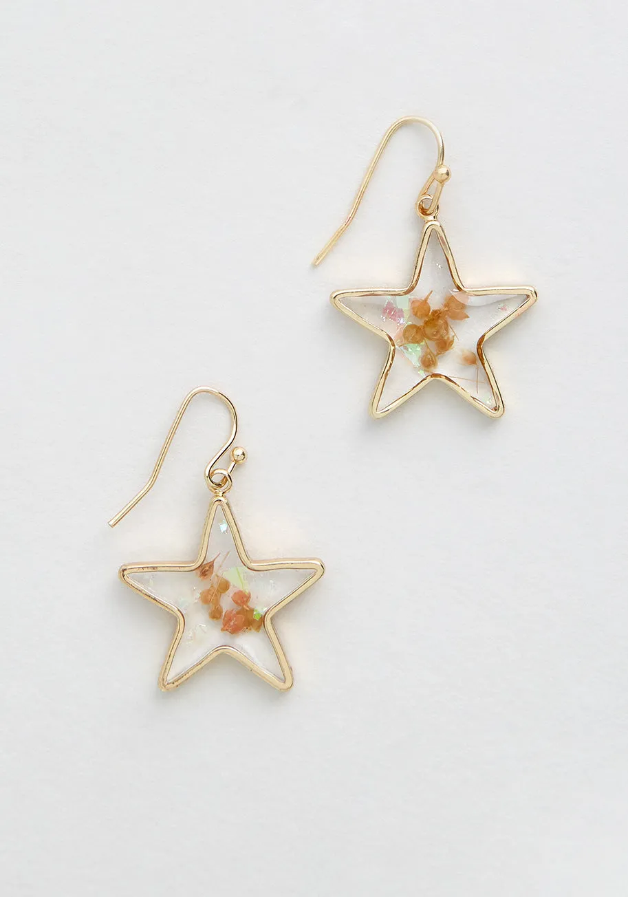 Forever Flowers Star Dangle Earrings sold by Modcloth