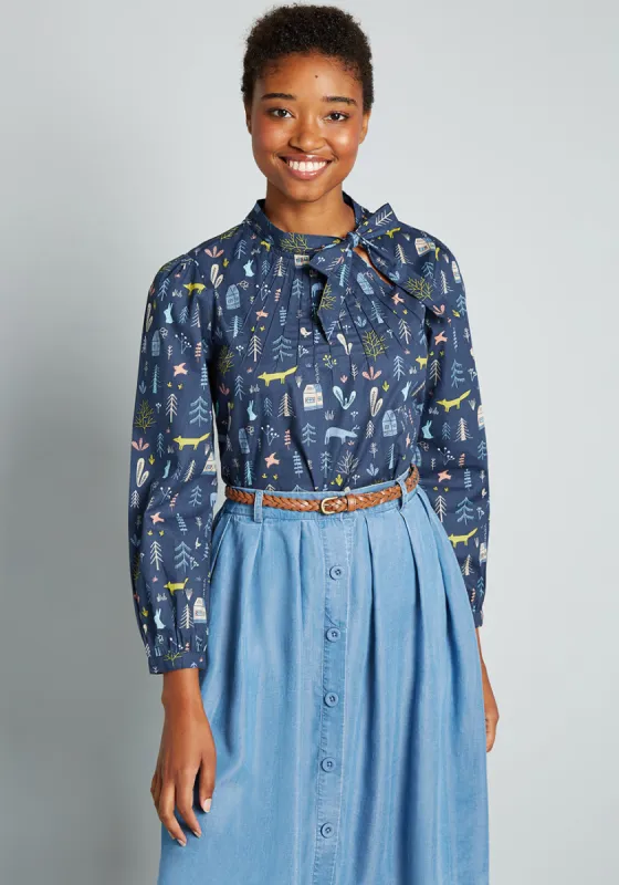 Wilderness Wonders Tie-Neck Blouse sold by Modcloth