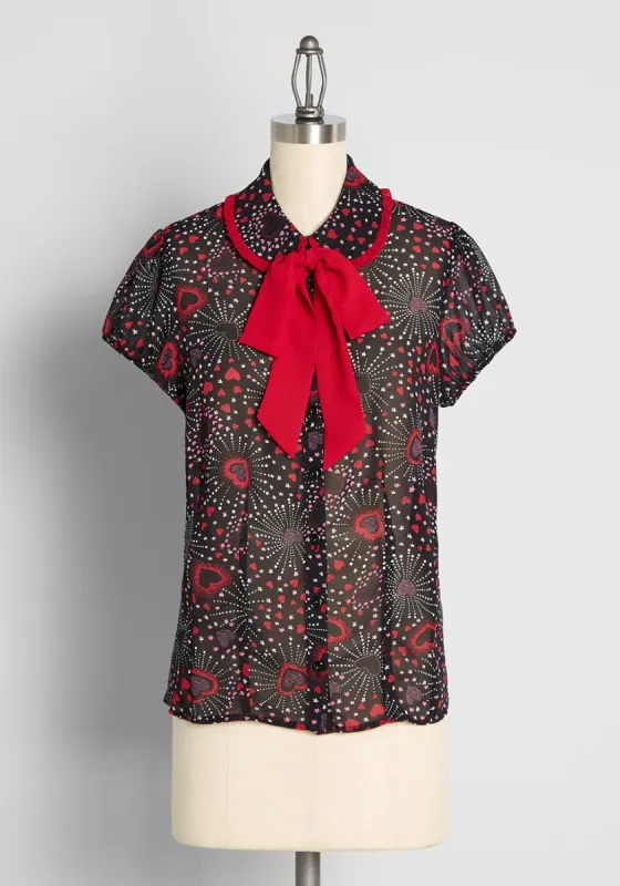 Out Of Sheer Love Tie-Neck Blouse made by Hell Bunny