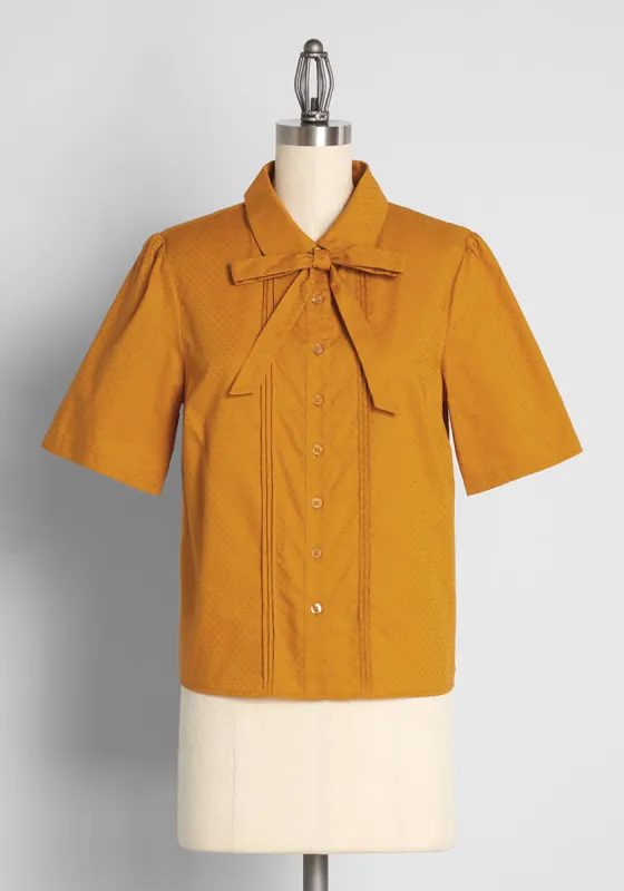 Merry Times in Marigold Tie-Neck Blouse sold by Modcloth