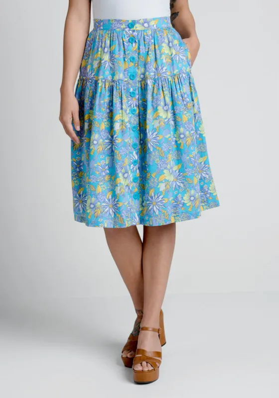 Daisies At Nightfall Tiered Midi Skirt sold by Modcloth