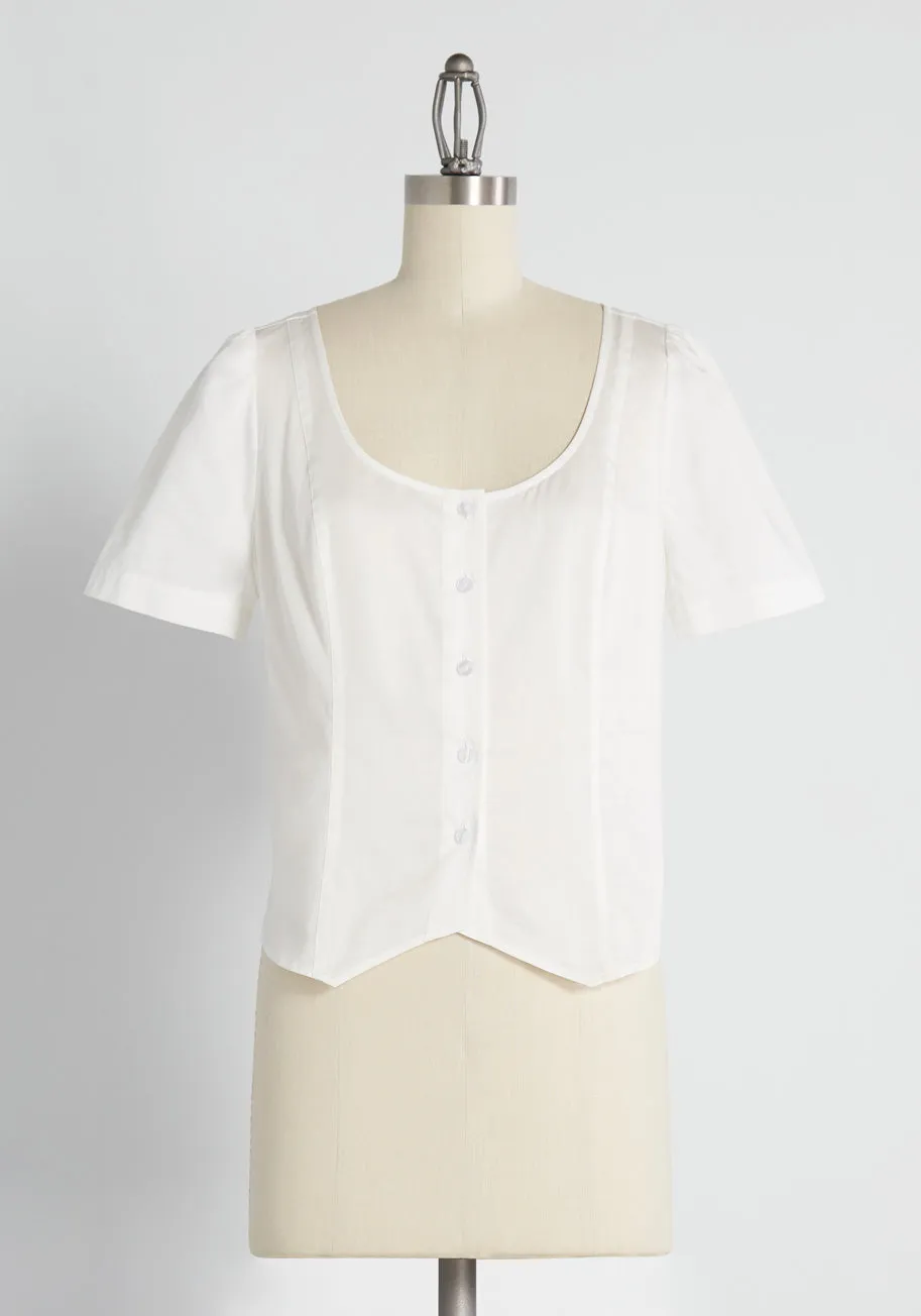 In the Puff Buttoned Blouse sold by Modcloth