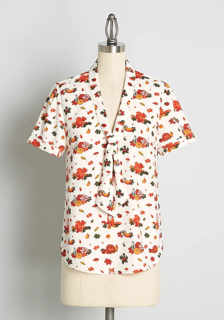 Polished and Playful Tie-Neck Blouse sold by Modcloth