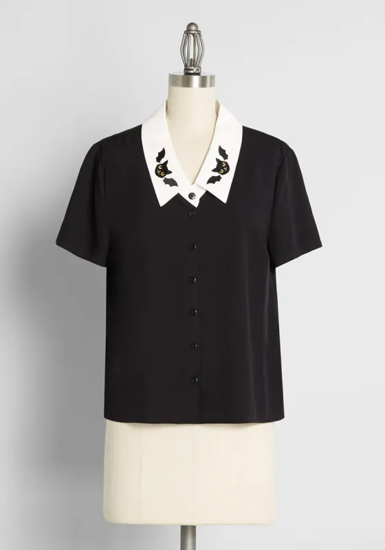 ModCloth x Dangerfield Feline Fusion Button-Up Top sold by Modcloth