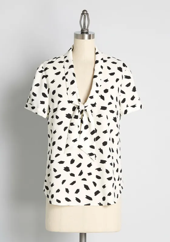 Polished and Playful Tie-Neck Blouse sold by Modcloth