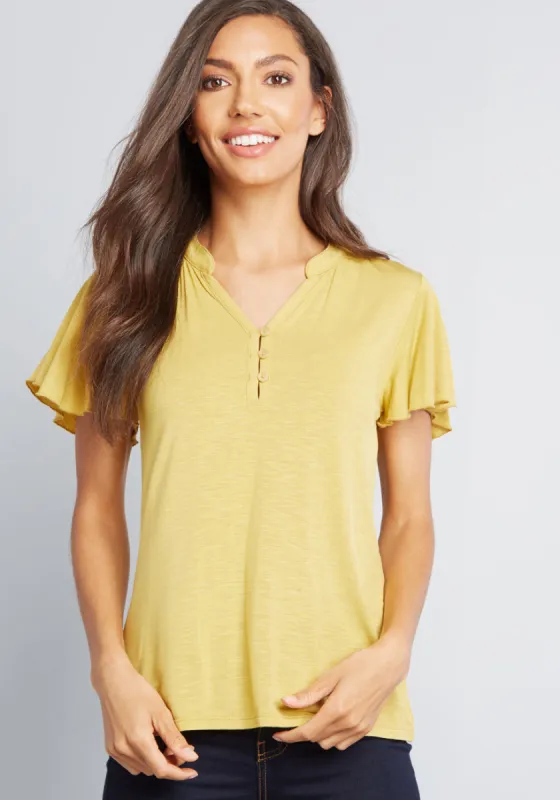 Cheerful Candor Ruffled Top sold by Modcloth