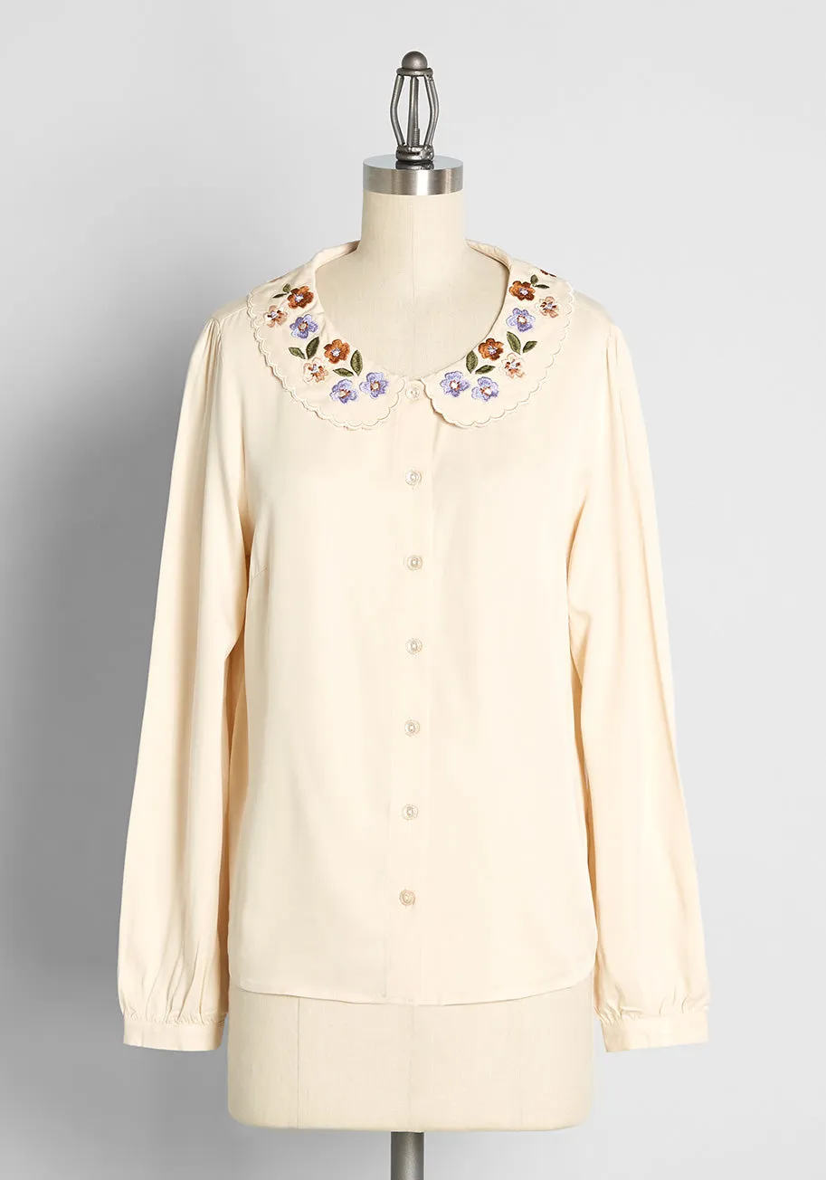 For Once and 'Floral' Embroidered Blouse sold by Modcloth