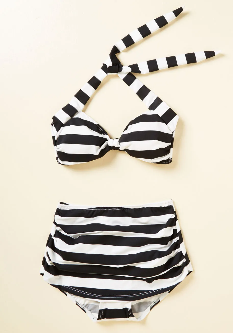 Bathing Beauty High-Waisted Bikini Bottom in Black Stripes sold by Modcloth