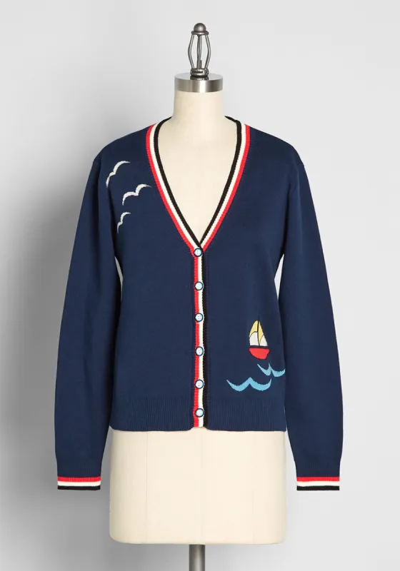 Out On The Open Sea Embroidered Cardigan sold by Modcloth