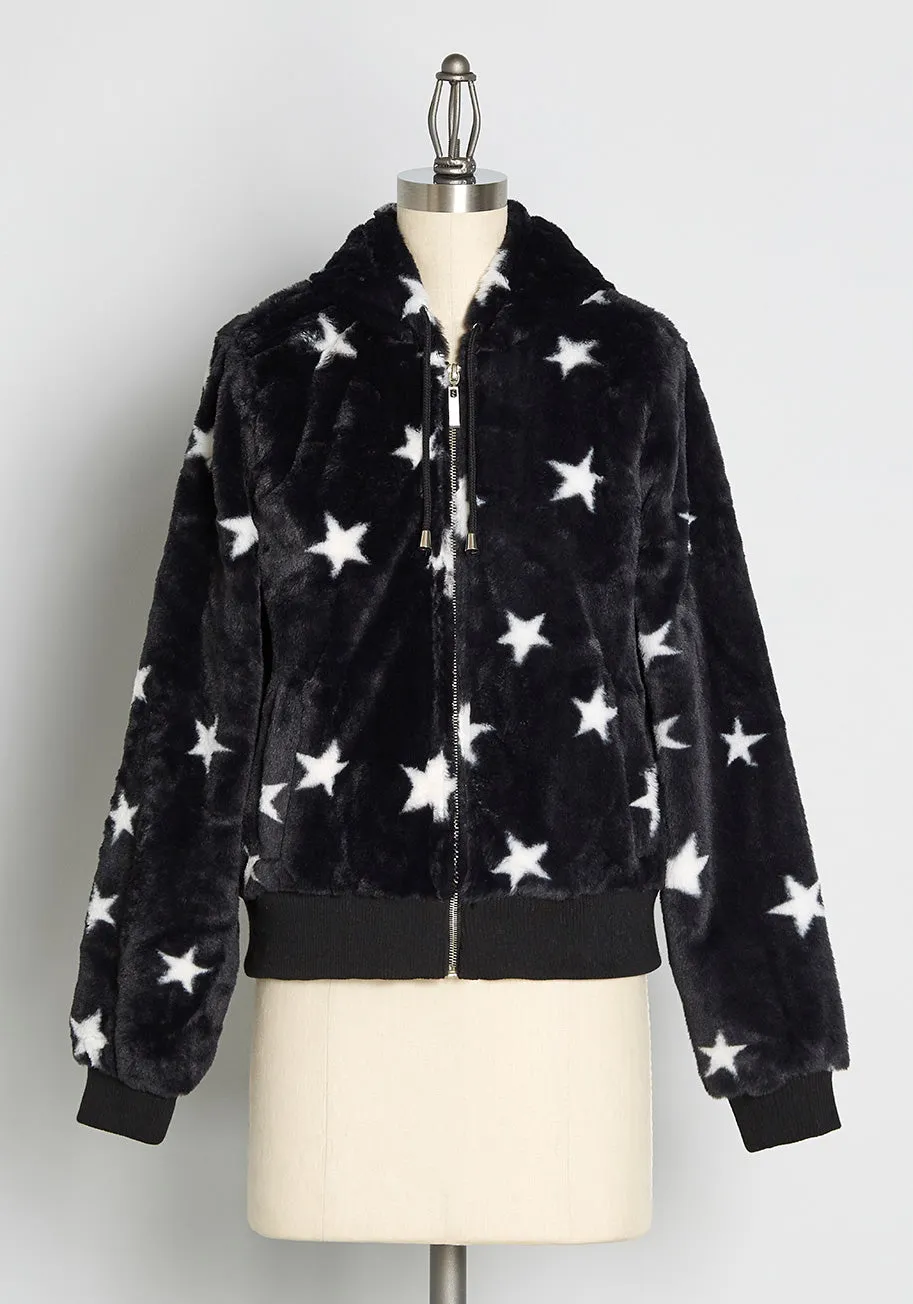 Always Gazing Upwards Faux Fur Zip-Up Hoodie sold by Modcloth