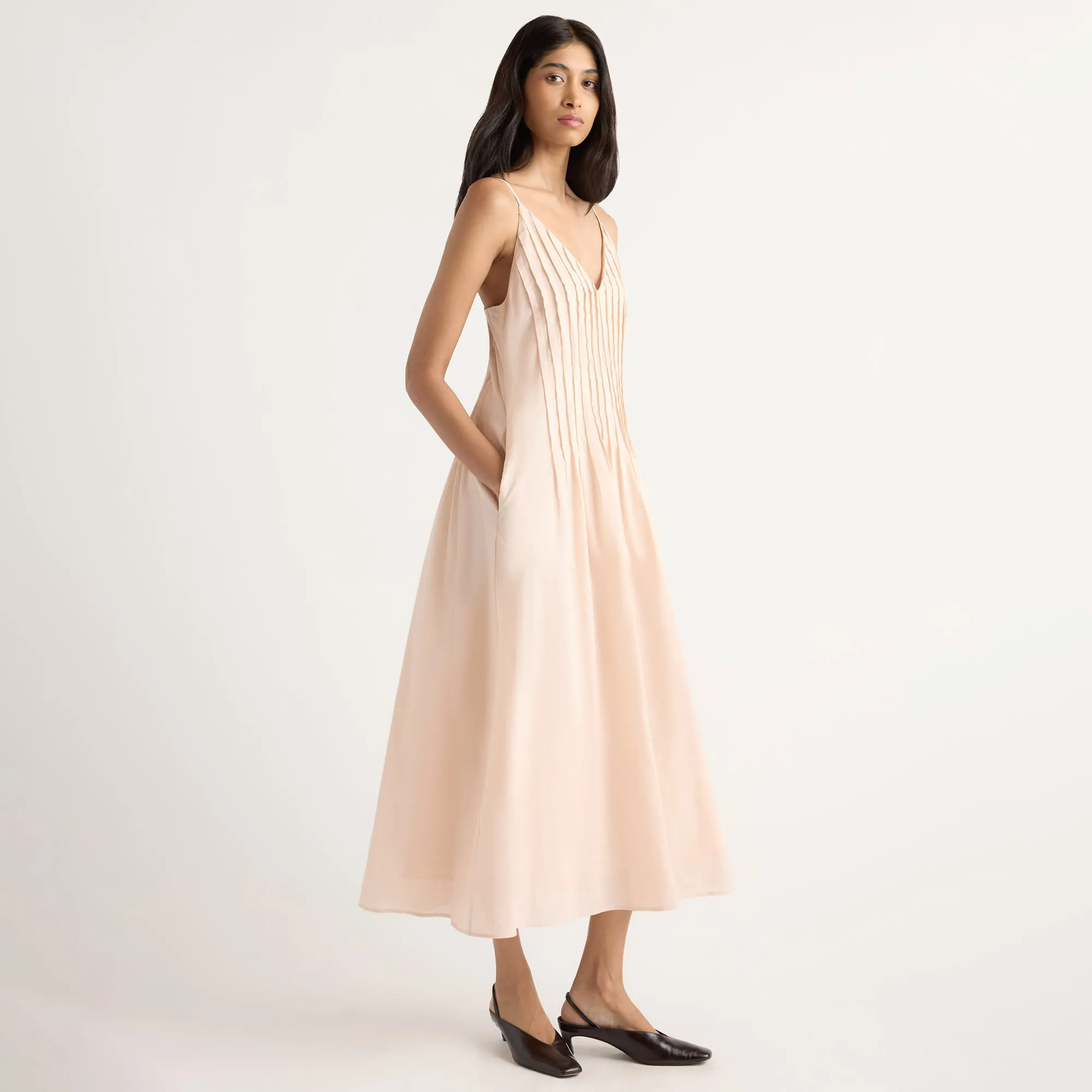 Naomi Pleated Linen-Cotton Dress sold by Modern Citizen