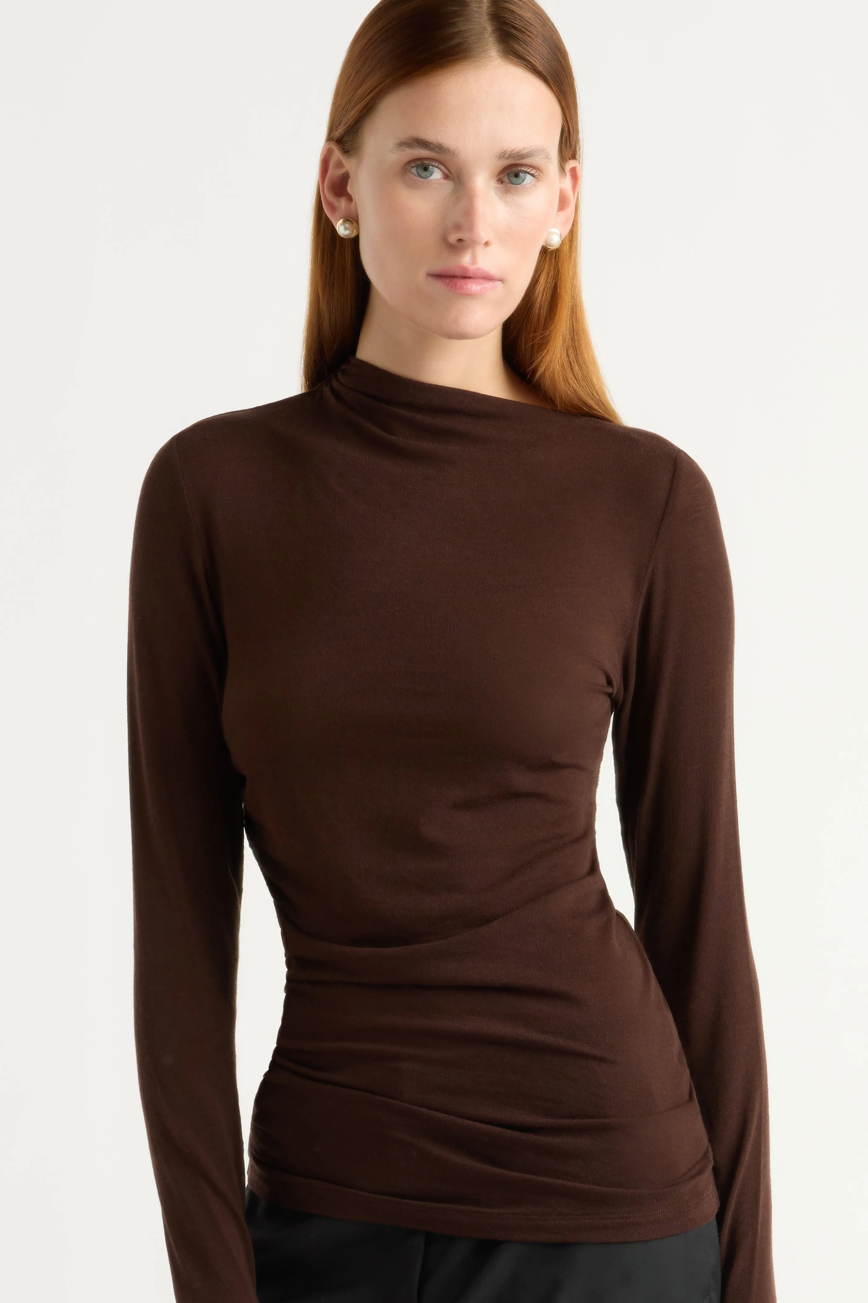 Vittoria Asymmetric-Neck Semi-Sheer Ruched Tee sold by Modern Citizen product image thumbnail 4
