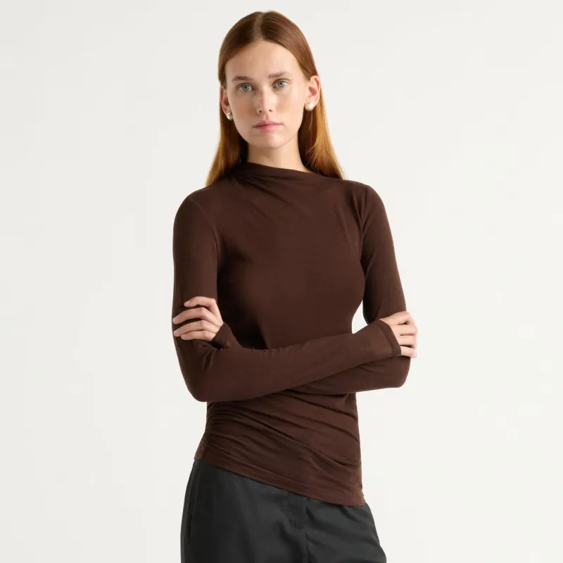 Vittoria Asymmetric-Neck Semi-Sheer Ruched Tee made by Modern Citizen