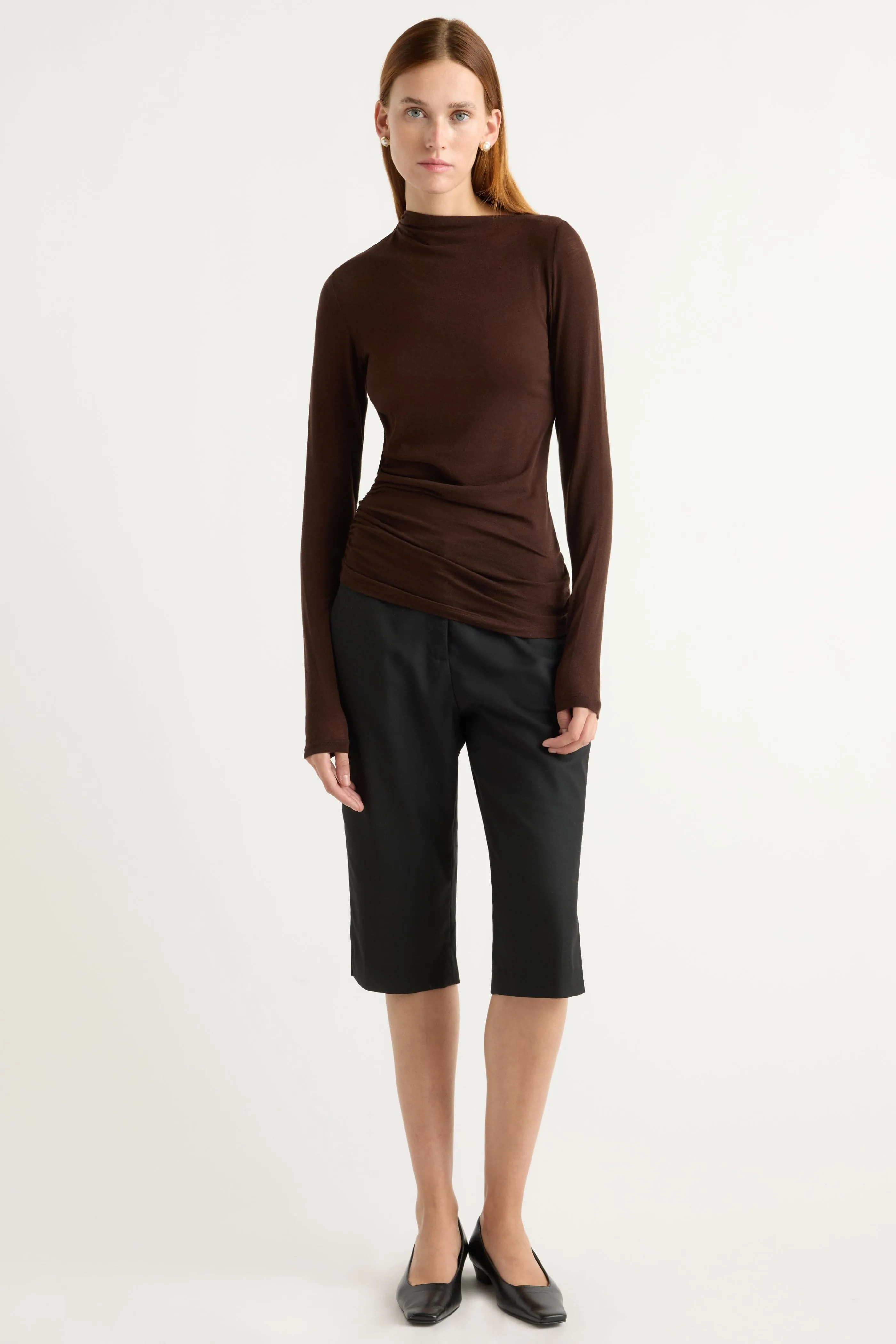 Vittoria Asymmetric-Neck Semi-Sheer Ruched Tee sold by Modern Citizen product image thumbnail 5