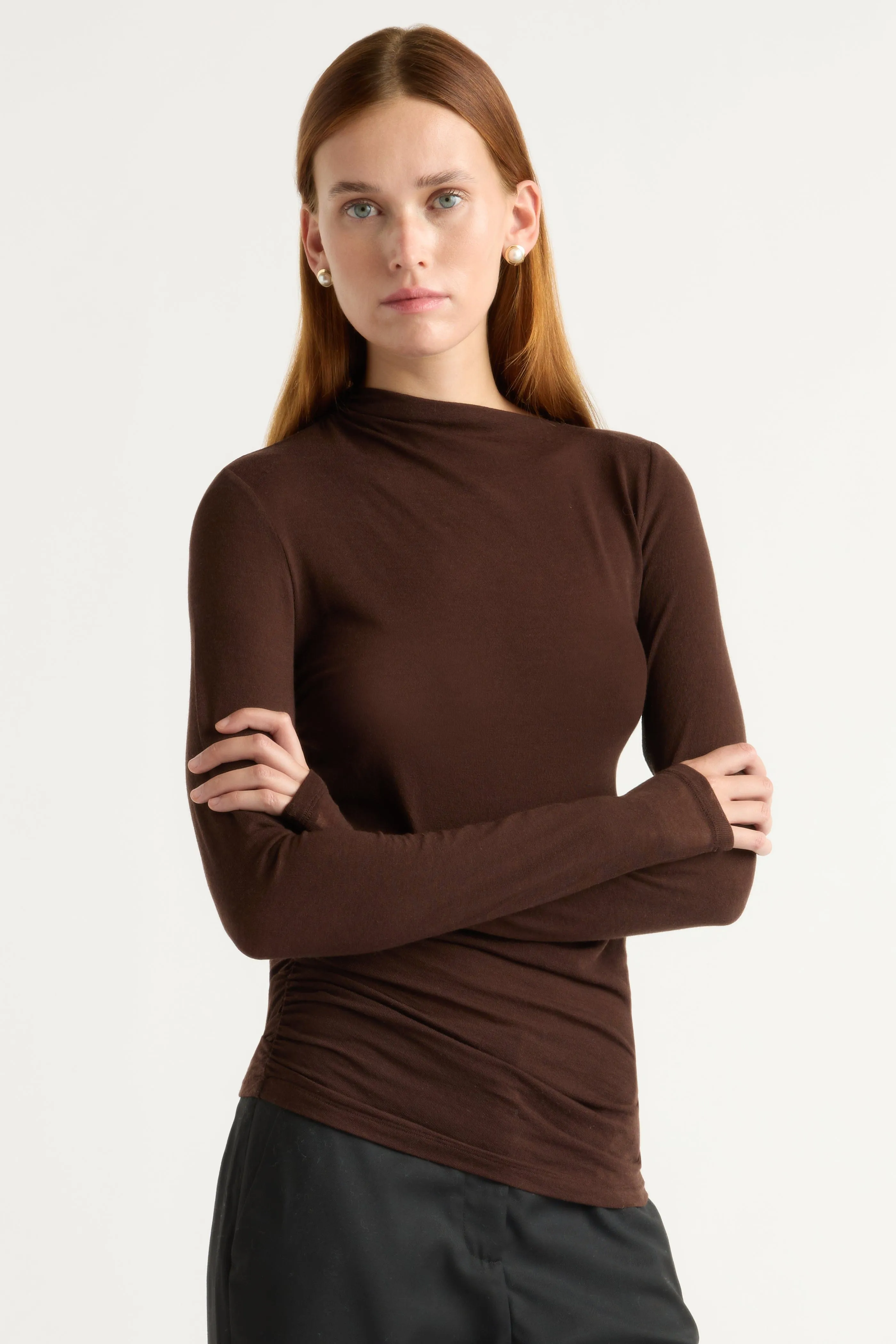 Vittoria Asymmetric-Neck Semi-Sheer Ruched Tee sold by Modern Citizen product image thumbnail 2