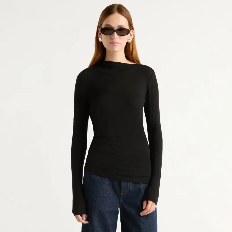 Vittoria Asymmetric-Neck Semi-Sheer Ruched Tee made by Modern Citizen