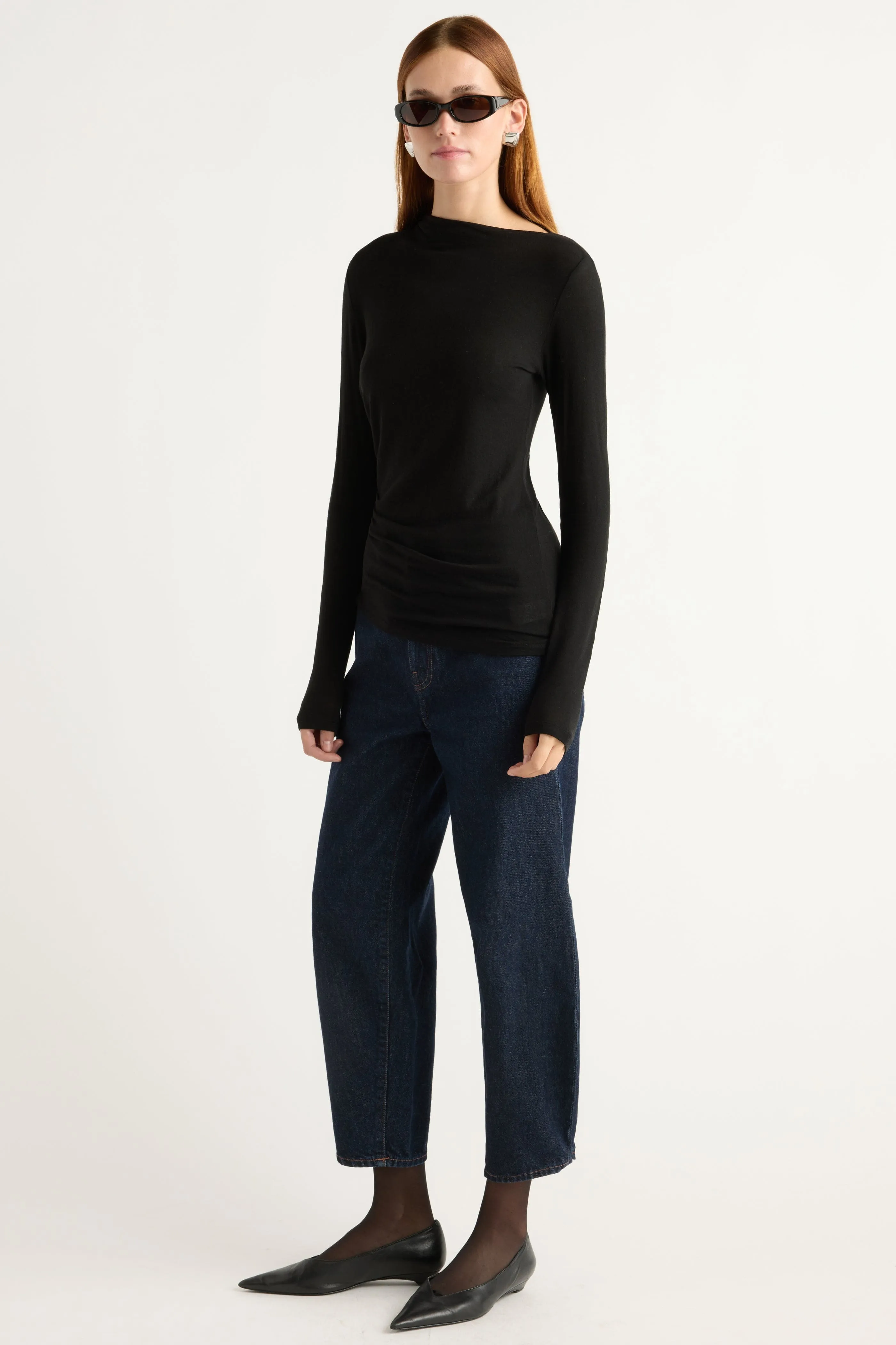 Vittoria Asymmetric-Neck Semi-Sheer Ruched Tee sold by Modern Citizen product image thumbnail 5
