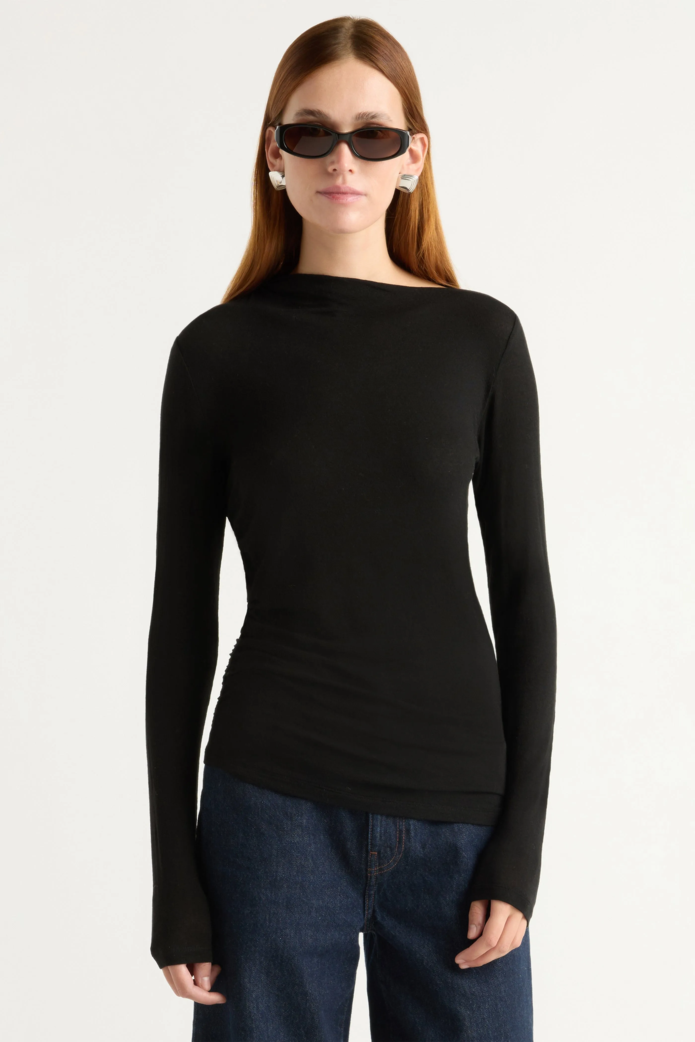 Vittoria Asymmetric-Neck Semi-Sheer Ruched Tee sold by Modern Citizen product image thumbnail 2
