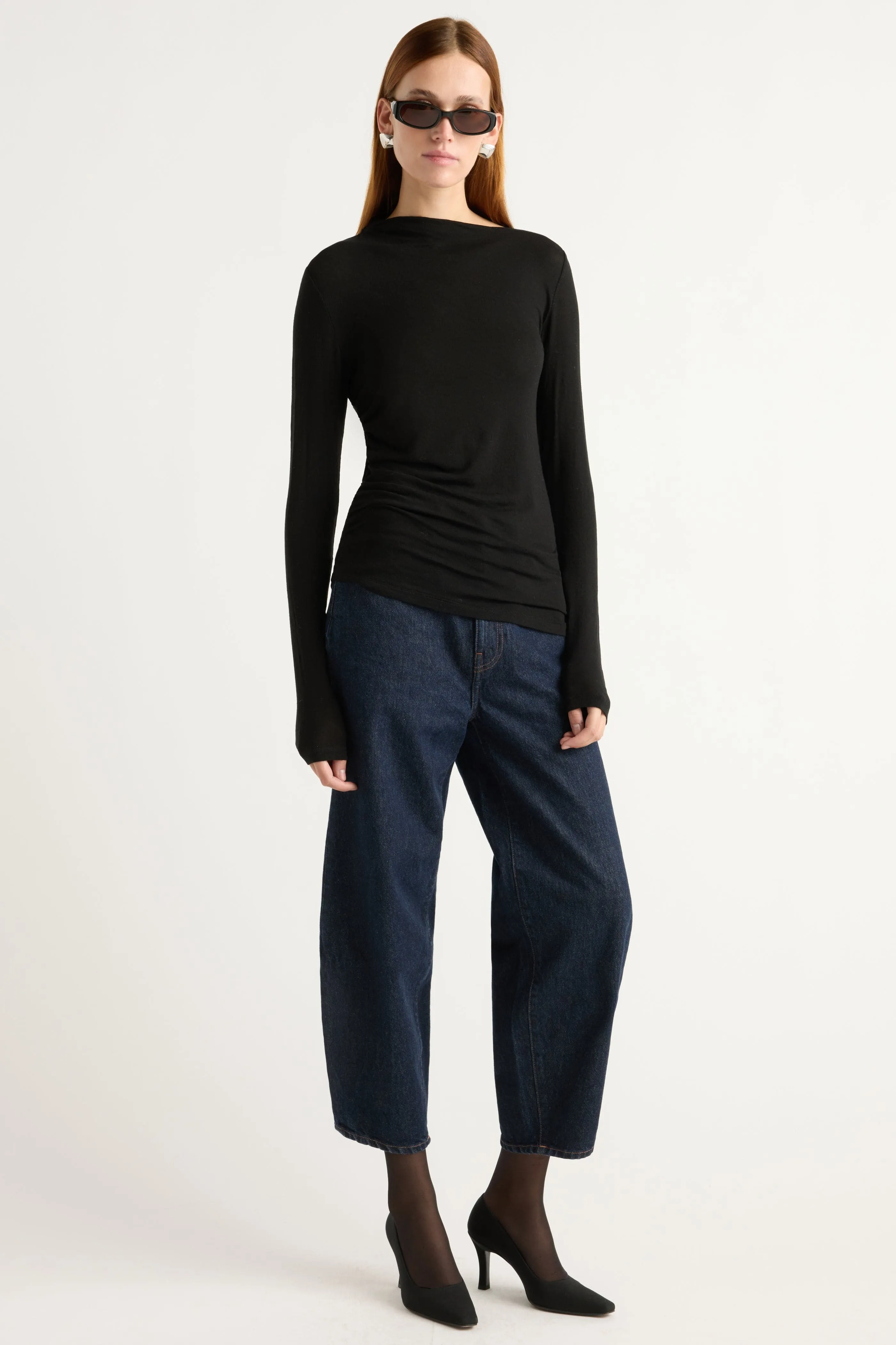 Vittoria Asymmetric-Neck Semi-Sheer Ruched Tee sold by Modern Citizen product image thumbnail 3