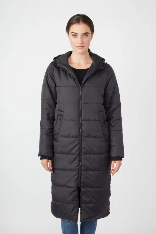 Long winter coat quilted puffer sold by Modern Eternity