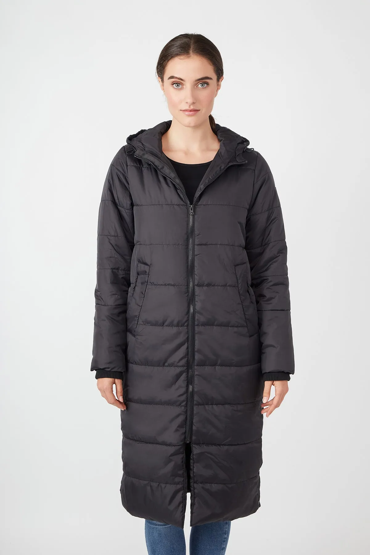 Long winter coat quilted puffer sold by Modern Eternity