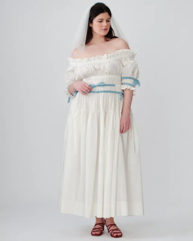 Matilda Dress Ivory Blue sold by MOLLY GODDARD