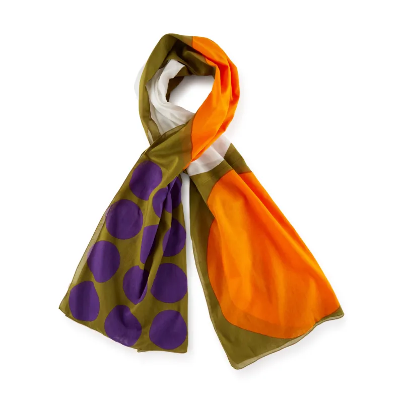 Keiji Otani Dot Large Cotton Scarf - Green/ Orange/ Purple sold by Moma