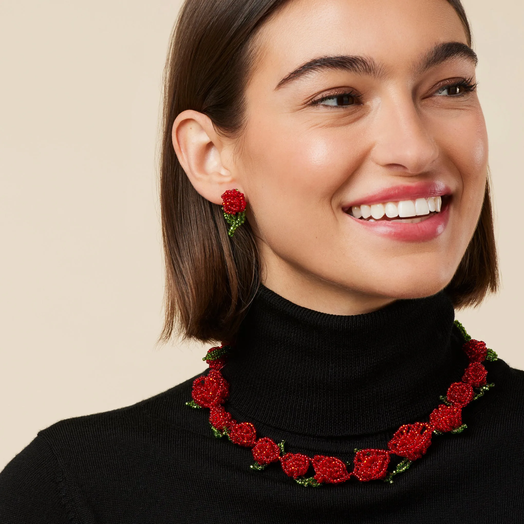 Beaded Rose Stick Earrings sold by Moma product image thumbnail 4