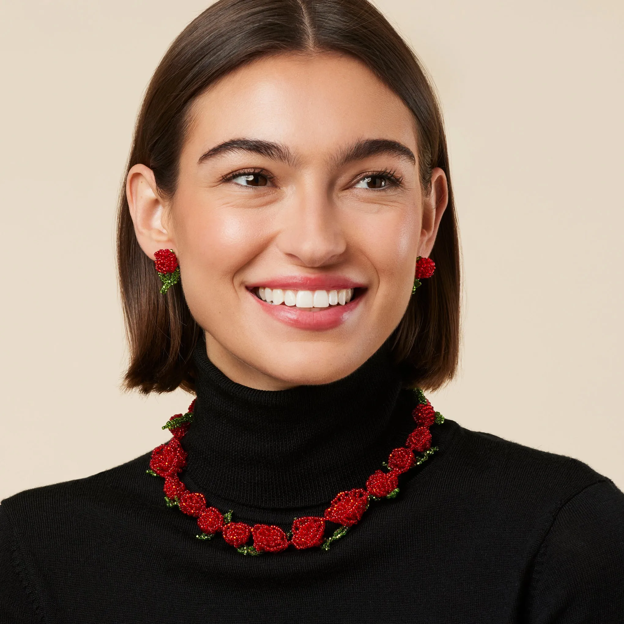 Beaded Rose Stick Earrings sold by Moma product image thumbnail 2