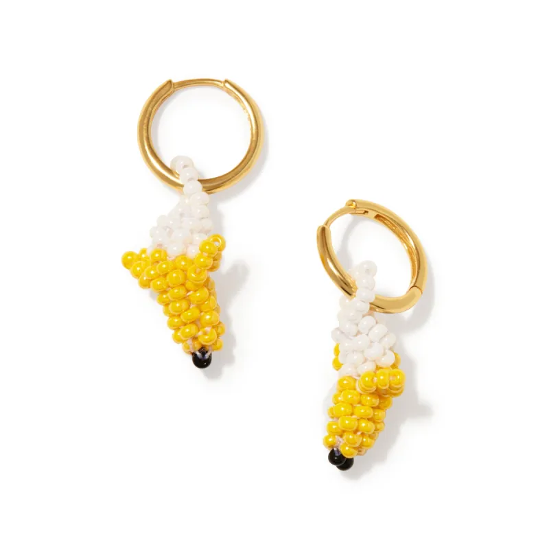 Beaded Mini Fruit Hoop Earrings - Gold Banana sold by Moma