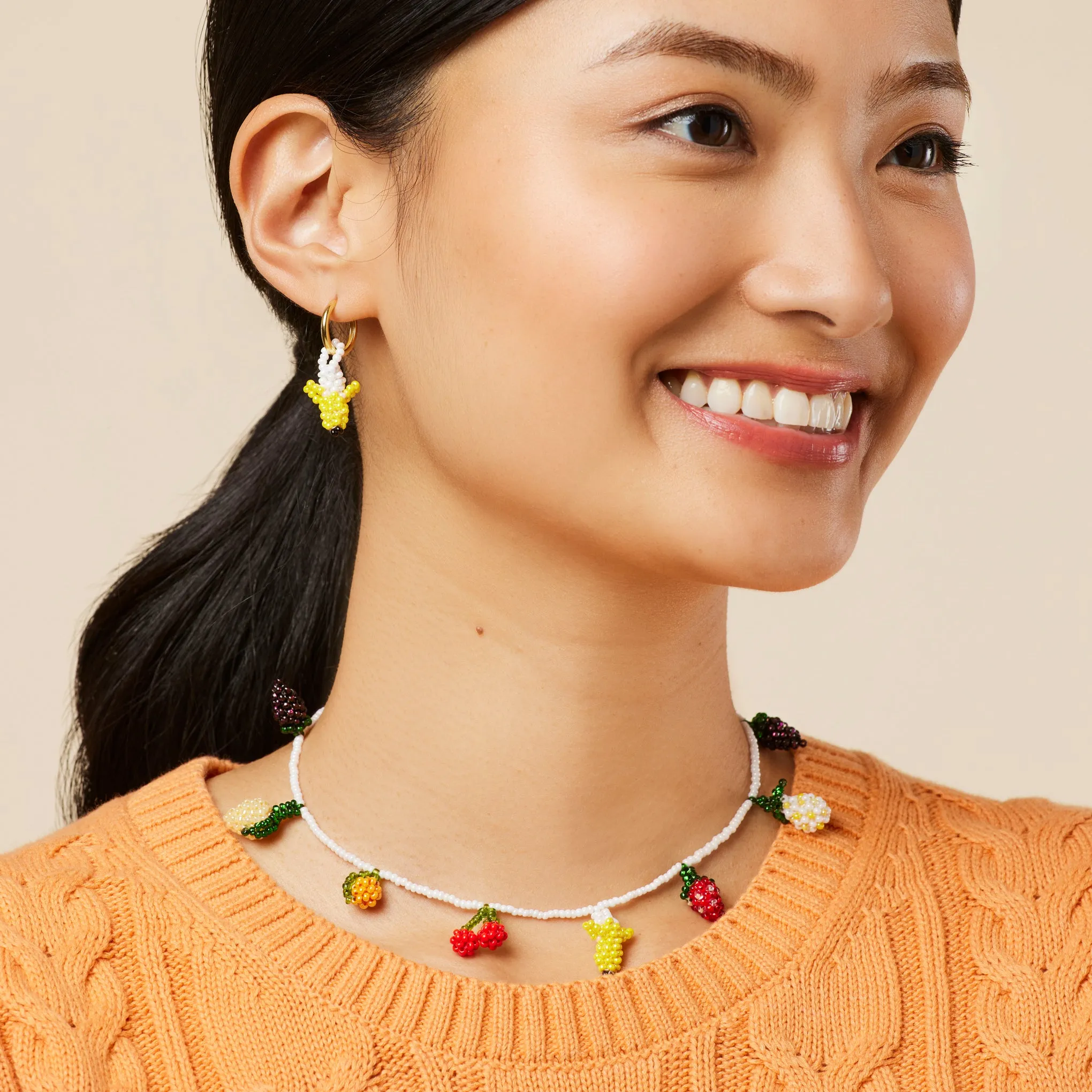 Beaded Mini Fruit Hoop Earrings - Gold Banana sold by Moma product image thumbnail 3