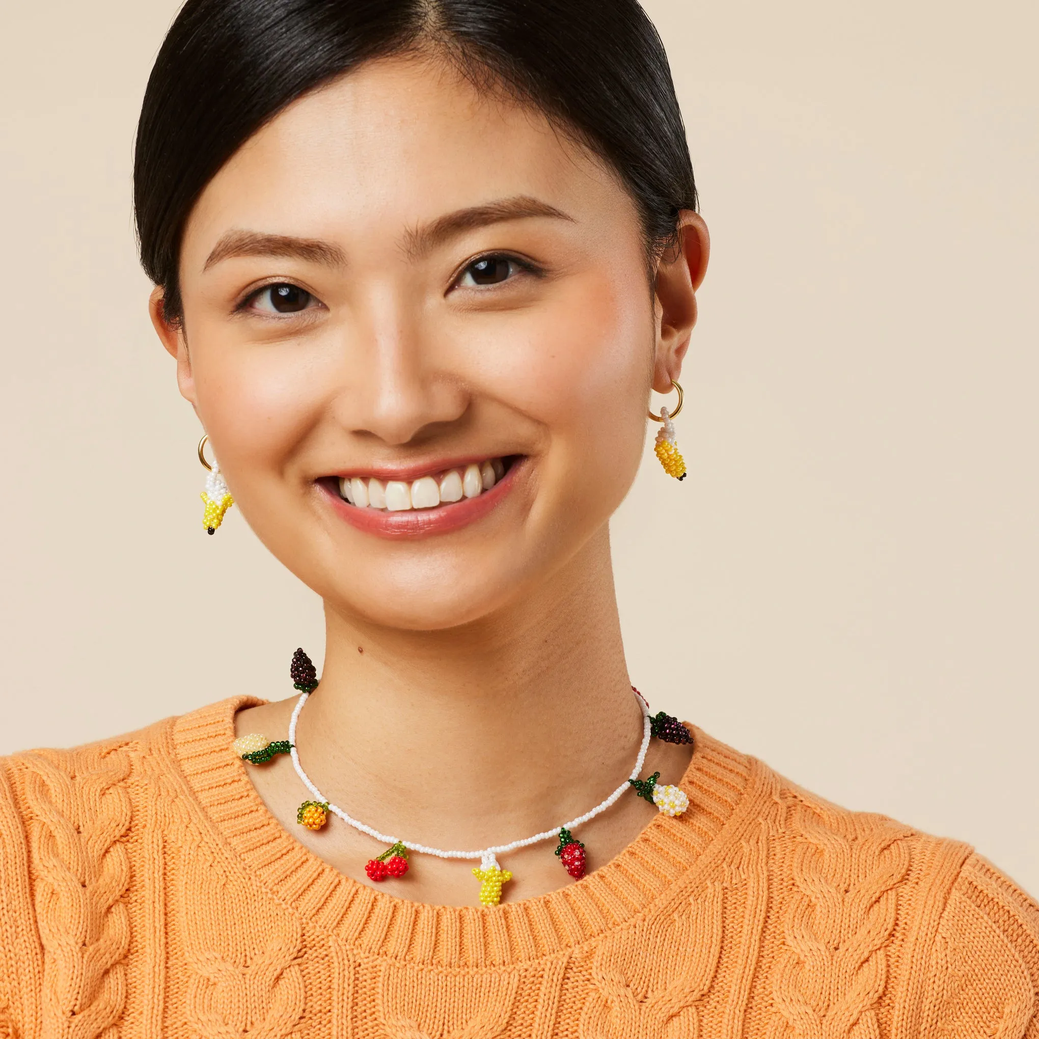 Beaded Mini Fruit Hoop Earrings - Gold Banana sold by Moma product image thumbnail 2