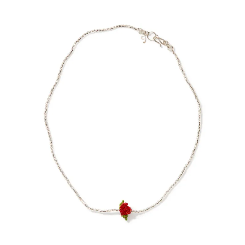Beaded Mini Rose Silver Necklace sold by Moma
