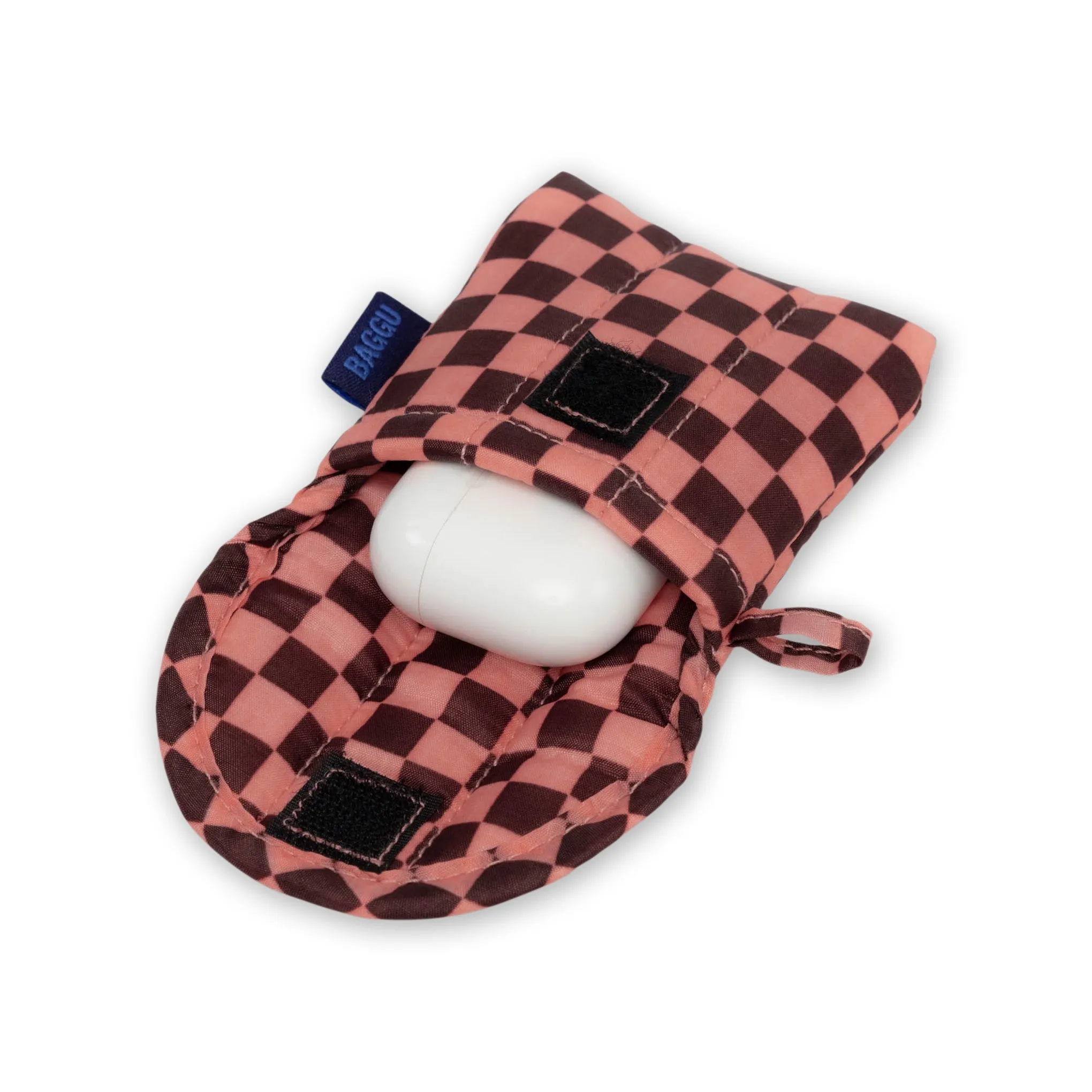 Baggu Puffy Recycled Nylon Earbuds Case - Pink Brown Check sold by Moma product image thumbnail 3