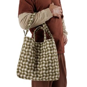 Baggu Recycled Cotton Horizontal Zip Duck Bag - Wavy Gingham Brown sold by Moma