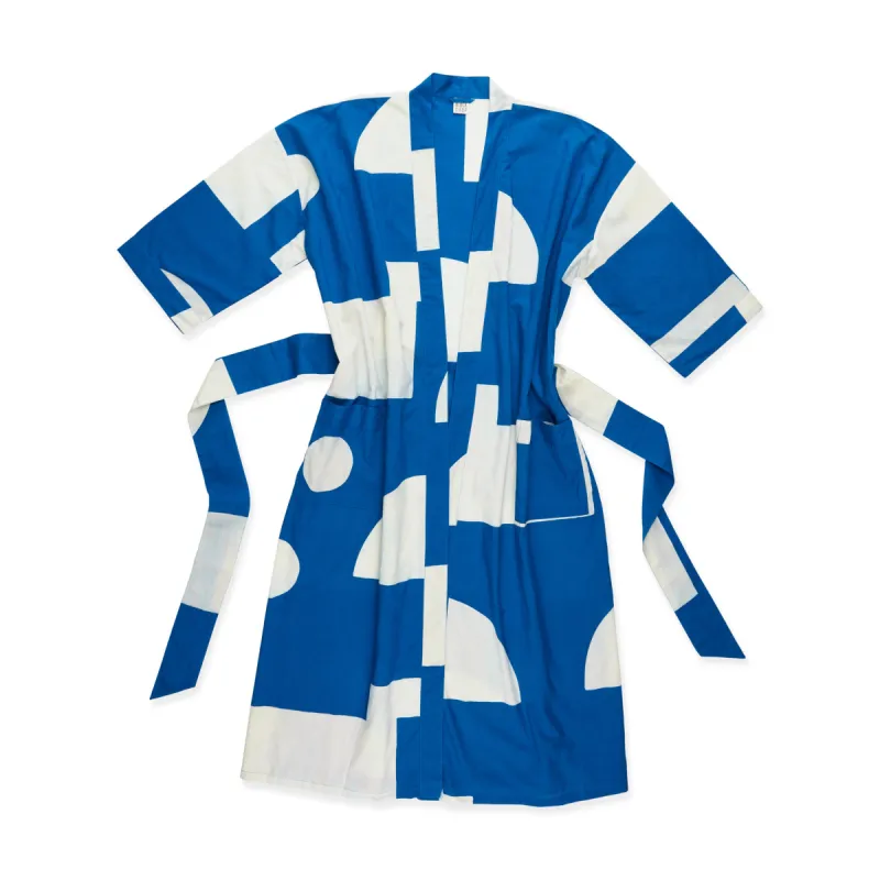 Block Shop Hand-Printed Cotton Robe - Blue/White sold by Moma